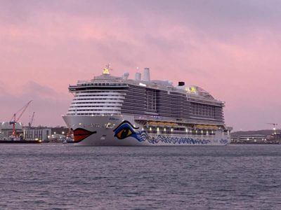 AIDAcosma cruise ship maiden call in Kiel February 18, 2022