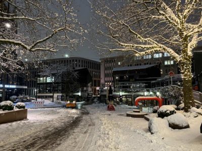 Alter Markt Kiel in winter Clearing vehicle in the morning