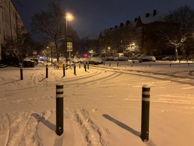 Esmarchstraße Ecke Blücherplatz Wintereinruch mit Schnee