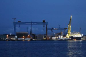 Kieler Förde German Naval Yards Kiel Werft am Abend