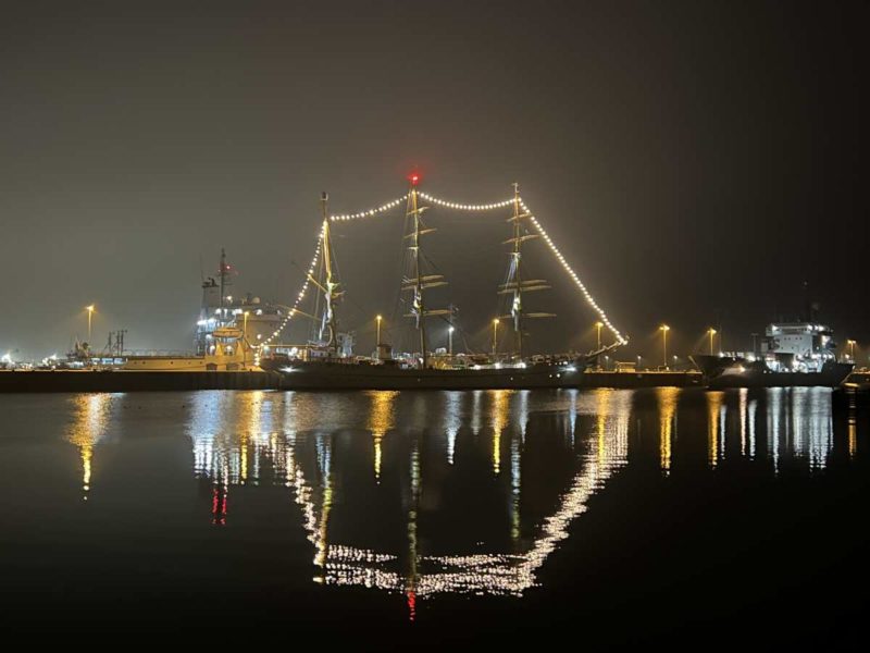 Gorch Fock in Kiel Christmas lights 2022