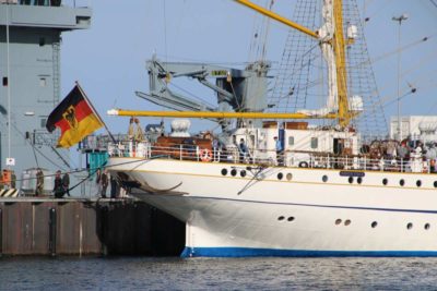 Sail training ship Gorch Fock Heck and German flag
