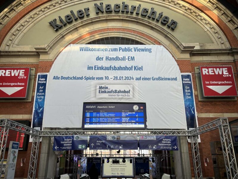 Kiel main station advertising banner public viewing handball EM 2024