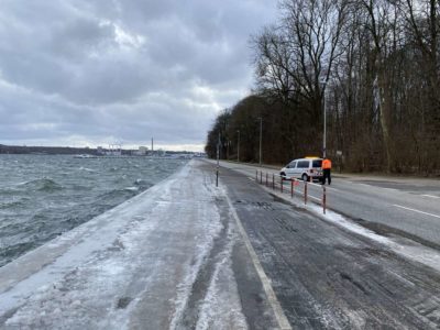 Sperrung Kiellinie Kiel Hochwasser & Eis