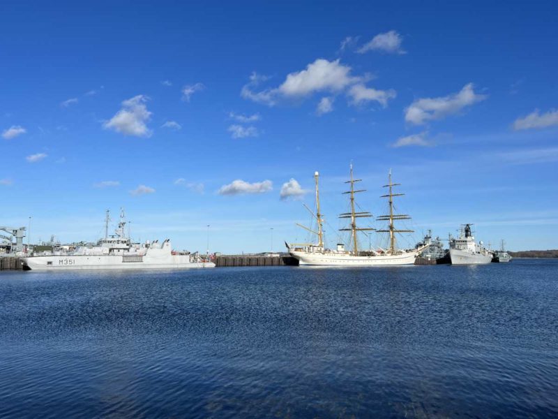 Naval vessels at the naval base in Kiel on February 19, 2023