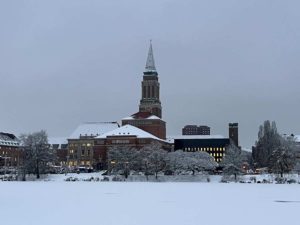 Opera House, City Hall and Kleiner Kiel covered in snow