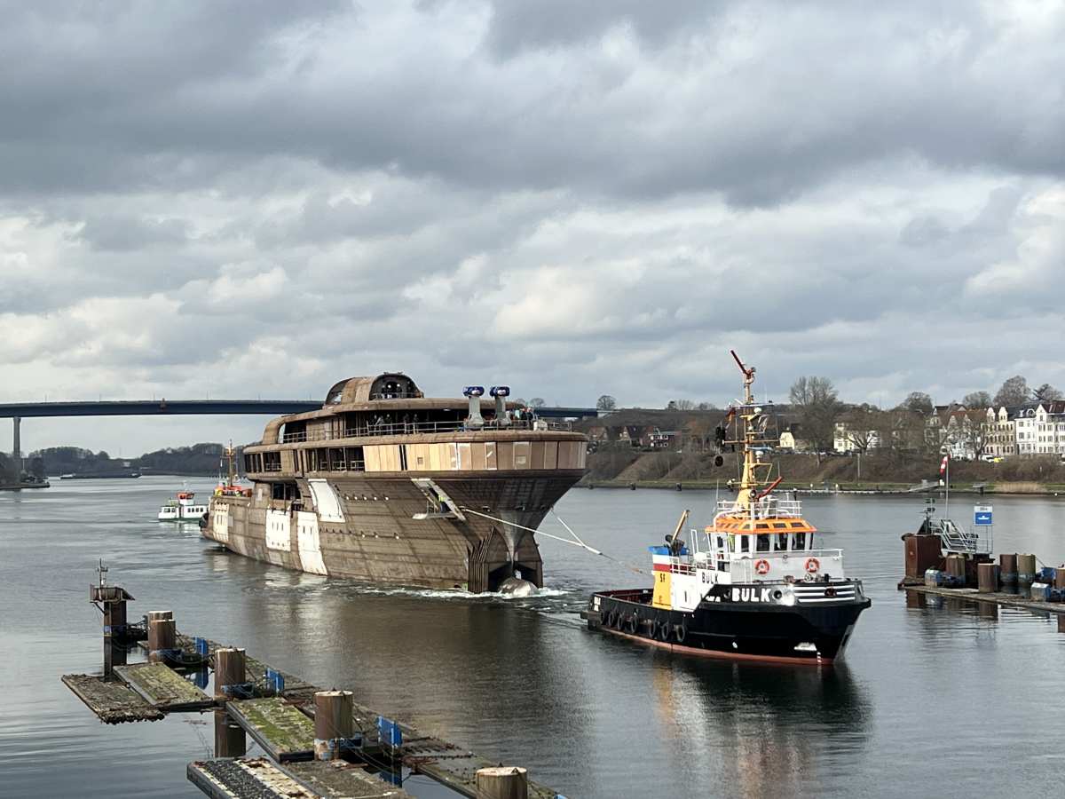 Project Cosmos mega yacht in the Kiel Canal