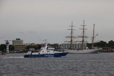 Gorch Fock sail training ship Kieler Förde with Coast Guard
