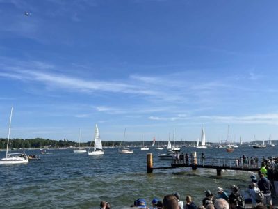 The Ocean Race 2023 Kiel Fjord boats and spectators Malizia Seaexplorer